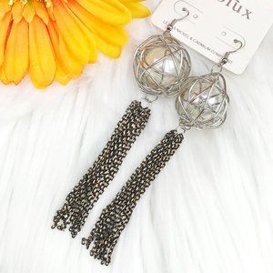 Long Boho Earrings Pearl Fringe Tassel Drops NWT